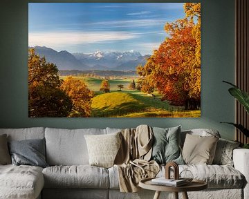 Herfst boven Murnauer Moos met uitzicht op Zugspitze van Dieter Meyrl