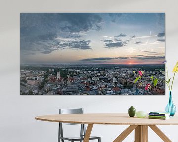 Tower view over the city of Leipzig, Germany during sunset, Leip van Werner Lerooy