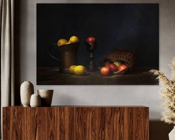 Awarded stilleven met appels en citroenen met Caravaggio licht. van Saskia Dingemans Awarded Photographer