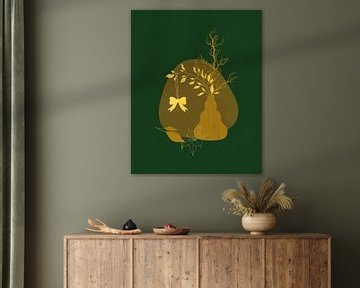 Minimalistisch Kerst stilleven in goud en groen van Tanja Udelhofen
