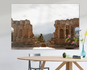 Théâtre Taormina avec vue sur la Sicile sur Fotograaf Elise