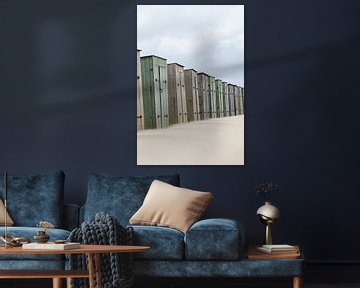 Row of small wooden beach houses in juliana village North-Holland. by Marjolein Hameleers