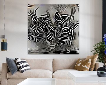 Antlers-Zebra, série Faces Noir et blanc sur Mathilde Art, by Mirjam Zunnebeld