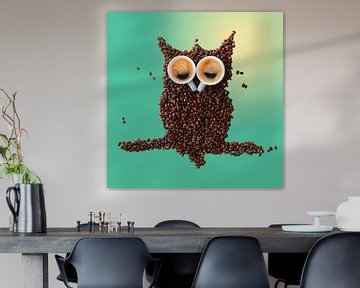 Sleepy owl made of coffee beans and cups by Jolanda Aalbers