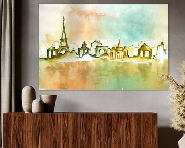 Pariser Skyline in Aquarell