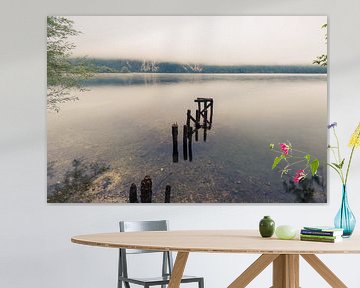 Broken wooden jetty on the shore of Lake Bohinj in Slovenia by Robert Ruidl