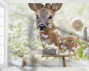 A deer between the flowers by Dick van Duijn