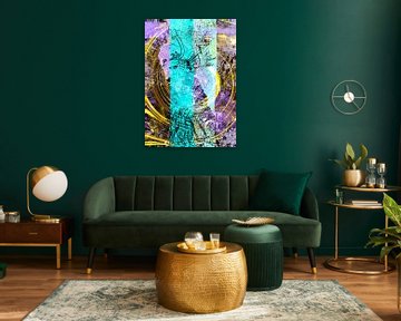 Abstracte Schets Goud Turquoise Purper Compositie van KalliDesignShop