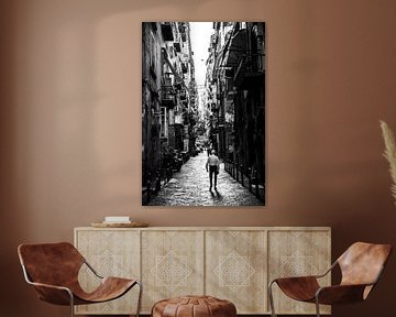 Straatje in Quartieri Spagnoli Napels (Italië) | Zwart wit | Straatfotografie | Reisfotografie