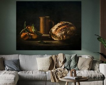 Nature morte avec mandarines et pain sur Miriam Meijer, en pleine campagne.....