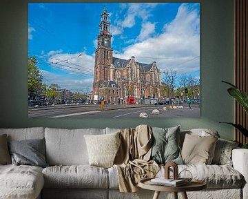 Paysage urbain d'Amsterdam avec le Westerkerk aux Pays-Bas sur Eye on You