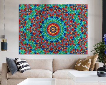 Vintage World (Mandala in Petrol and Red) by Caroline Lichthart