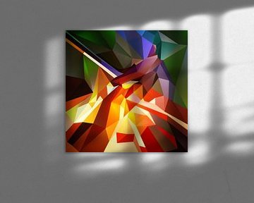 Digitaal kunstwerk " Feniks uit de as" abstract kubisme van Pat Bloom