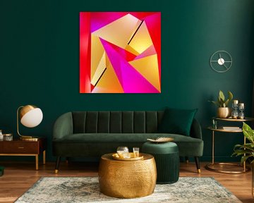 Figuratief Abstracte kunst "Innerlijke verbinding" - kubistisch schilderij van Pat Bloom van Pat Bloom - Moderne 3D, abstracte kubistische en futurisme kunst