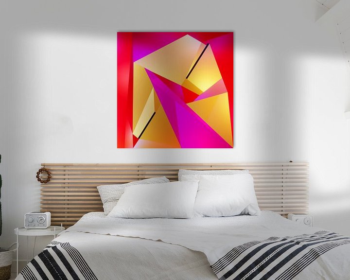 Sfeerimpressie: Figuratief Abstracte kunst "Innerlijke verbinding" - kubistisch schilderij van Pat Bloom van Pat Bloom - Moderne 3D, abstracte kubistische en futurisme kunst