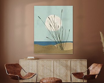 Illustration minimaliste de dunes au bord de la mer du Nord sur Tanja Udelhofen