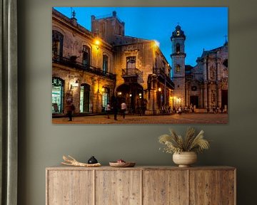 Plaza de la Catedral and Cathedral in Old Havana Cuba by night by Dieter Walther