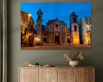 Plaza de la Catedral and Cathedral in Old Havana Cuba by night by Dieter Walther