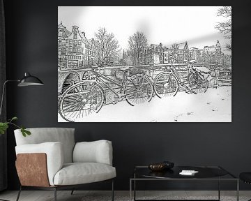 Retro zwart wit foto van Besneeuwd Amsterdam in de winter van Eye on You