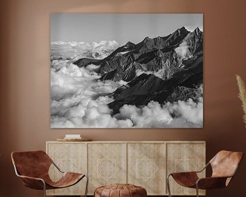 Blick auf die Walliser Alpen - Schwarz und Weiss