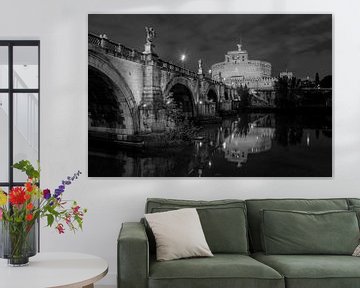 Engelenbrug en Castel Sant'Angelo te Rome zwart wit