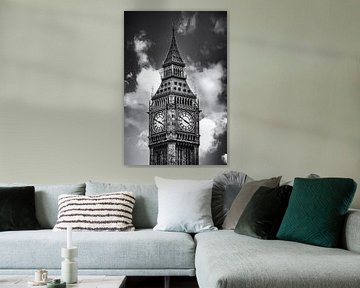 Big Ben Elizabeth-klokkentoren Londen zwart-wit van Andreea Eva Herczegh
