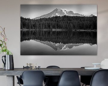 Mount Rainier in black and white