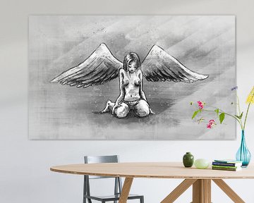 Fallen angel - digital artwork in shades of gray by Emiel de Lange