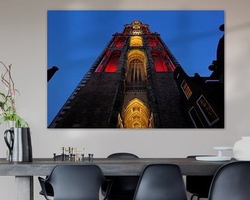 Red and white Dom tower in Utrecht seen from Servetstraat