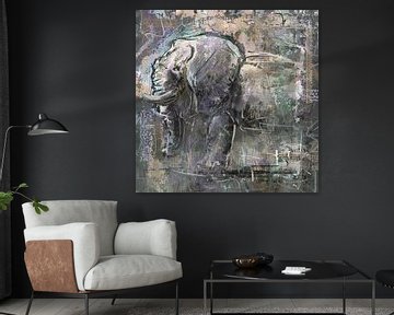 Mixed media artwork olifant van Emiel de Lange