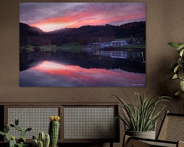 Rosa Sonnenuntergang über dem Nationalpark Eifel von Ken Costers
