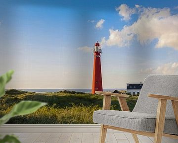 Zonnige kust vuurtoren Schiermonnikoog van Joris Beudel