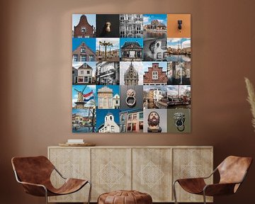 Collage with different houses, facades, yawners, in the city of Gouda