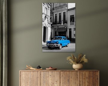 blue vintage car in old town street of Havana Cuba by Dieter Walther