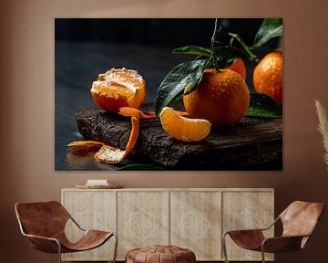 fresh tangerines on dark background by Olha Rohulya