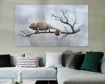 Chameleon on branch by Emiel de Lange