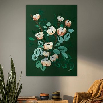 'Celadon' | Flowers | Modern abstract flower still life dark green by Ceder Art