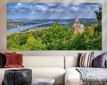 Blick über Schloss Drachenburg, Königswinter, Bonn und den Rhein von Katho Menden