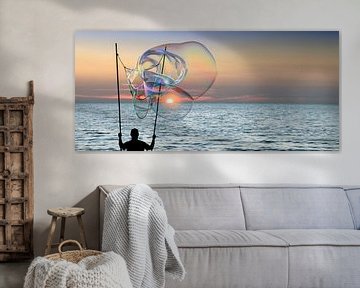 Bubble blower at sunset