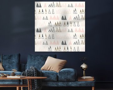 Modern patroon met driehoeken in pastelkleuren in beige, grijs en roze van Dina Dankers