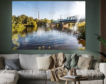 Sonnenlicht an Eisenbahnbrücke über Ruhr bei Essen Ruhrgebiet Deutschland von Dieter Walther