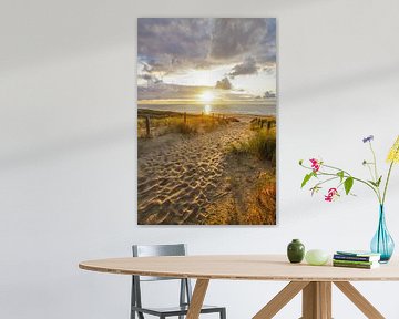 Het strand, de zee en de zon aan de duinen en  Hollandse kust