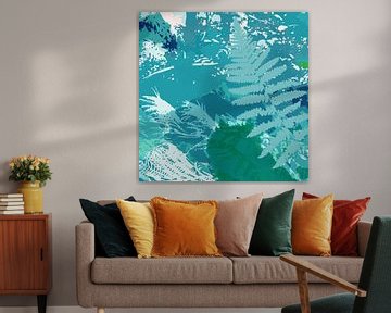 Abstract fern leaves in green and blue 2 van Dina Dankers