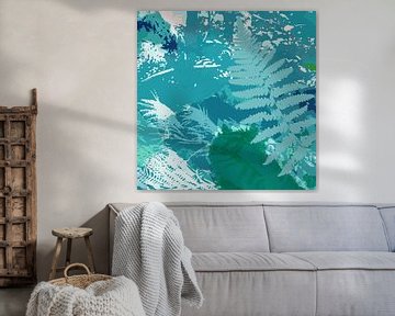 Abstract Botanical in pastel in green, blue, white by Dina Dankers