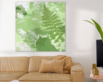 Abstract Botanisch in pastel groen en wit. Varenbladeren. van Dina Dankers