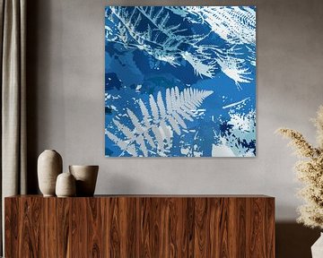 Abstract fern leaves in blue 3 van Dina Dankers