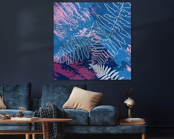 Abstract fern leaves in blue and purple van Dina Dankers
