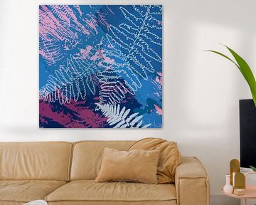 Abstract Botanical in pastel blue, pink and purple by Dina Dankers