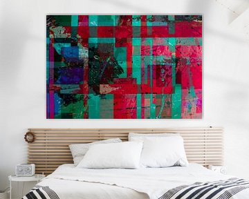 Modernes, abstraktes digitales Kunstwerk in Rot Schwarz Blau von Art By Dominic