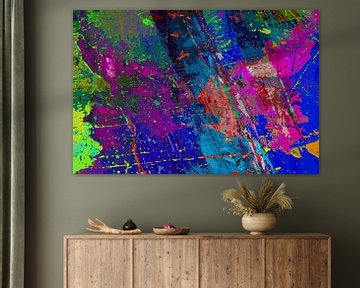 Modern, Abstract Digitaal Kunstwerk in Blauw Roze Groen van Art By Dominic